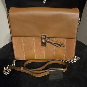 Louise et Cie Frej Crossbody Bag Nocelle Tan Leather Suede Octagon Hardware